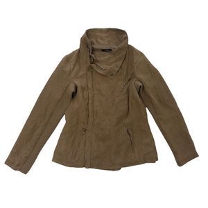 QUINN camel brown tan asymmetrical faux suede zip up jacket long sleeve medium